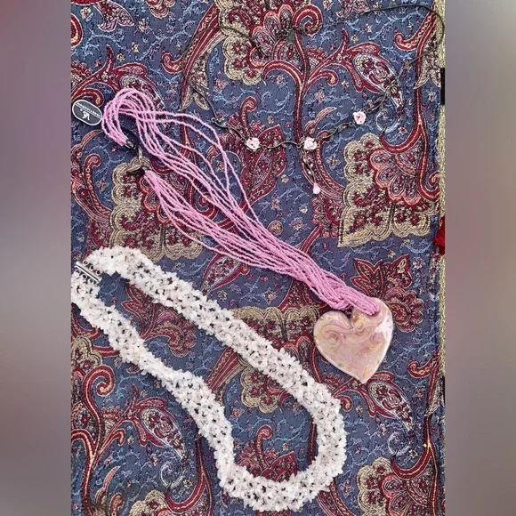 Murano Pink Heart Pendant Necklace Lot - Picture 3 of 7